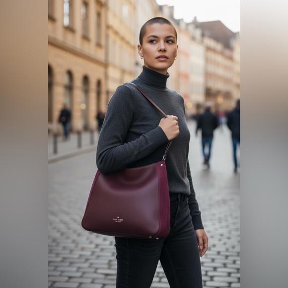 Kate Spade New York Leila Medium Triple Compartment Shoulder Bag Burgundy Suede